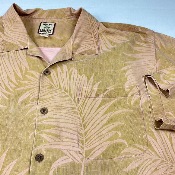 Tommy Bahama Mens Silk Button Up Camp Shirt Leaf Print Short Sleeve Aloha XL - Picture 3 of 9